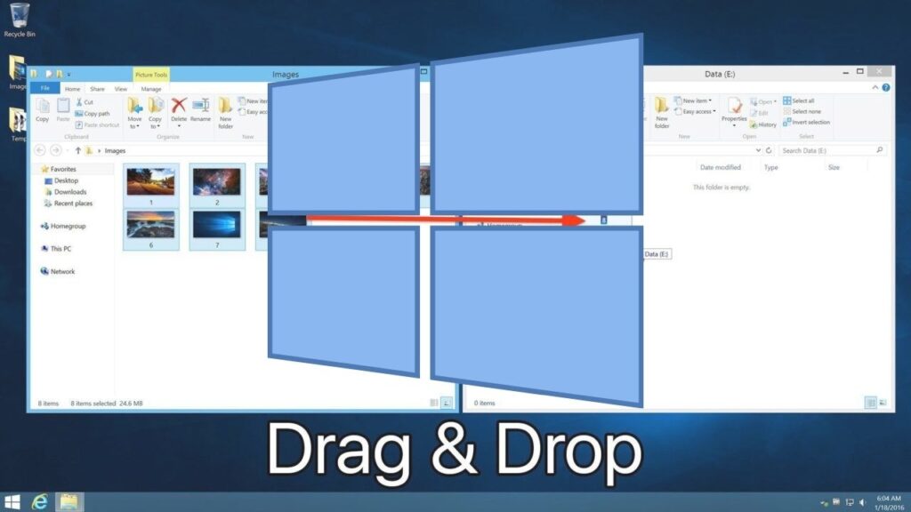 What is the click and drag feature in Windows 10?