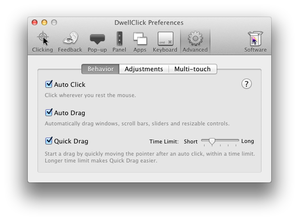 DwellClick Advanced Preferences