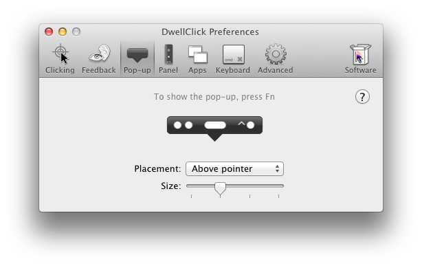 DwellClick Pop-up Preferences