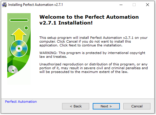 Installation Window For Perfect Automation v2.7.2