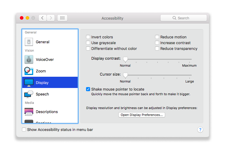 Display > Cursor Size